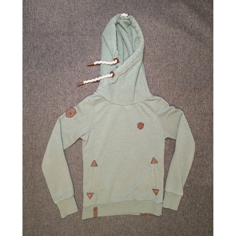 Naketano Brave New Word Hoodie Medium Green Cowl Neck‎ Women's Sweatshirt Jacket
